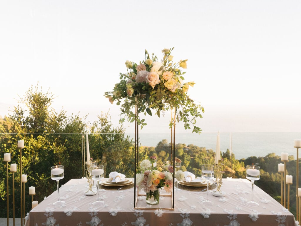 Outdoor wedding table overlooking the ocean