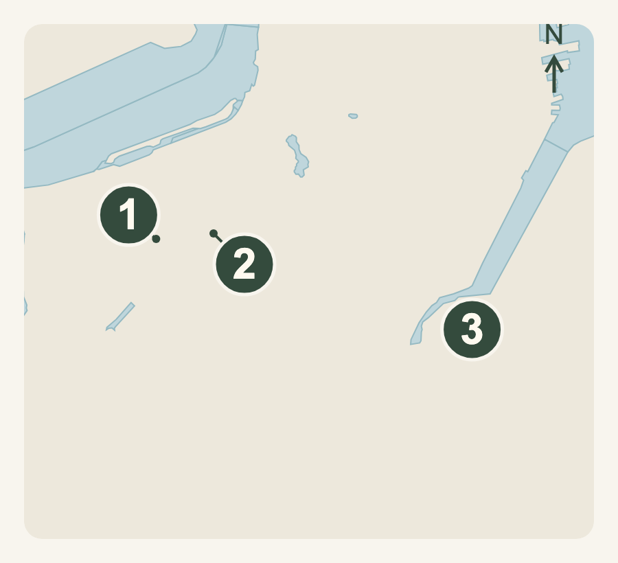Boston map locating Mandarin Oriental in Back Bay, Fairmont at Copley Square and Cambria on West Broadway, with the Charles River and harbor as orientation.