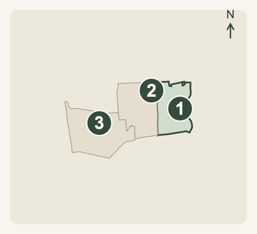 Map of Hartford, West Hartford and Farmington town boundaries, with numbered locations for the Society Room, Pond House Café and Farmington Polo Club.