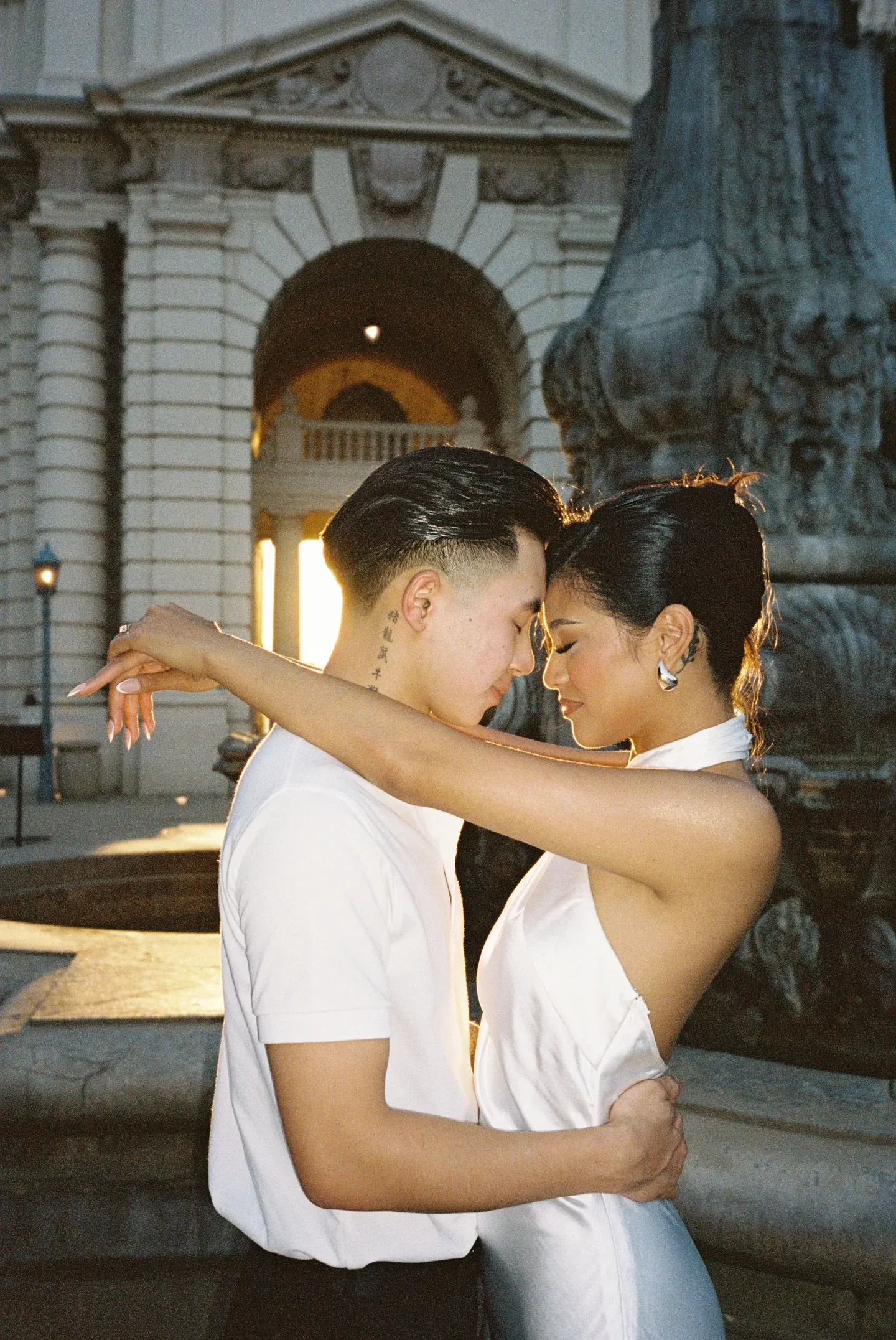 Couple photographed on film at night